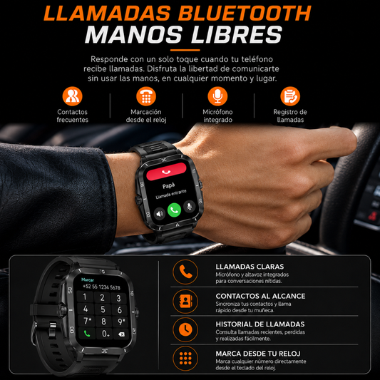 SMARTWATCH FUTUREM KT71 ESTILO MILITAR + AUDIFONOS BUDS 6 PLAY (NEGRO)