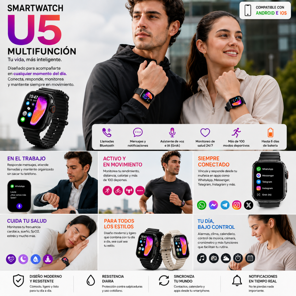 AUDIFONOS G-TIDE FUTURE POD (NEGRO) + SMARTWATCH MICROWEAR U5