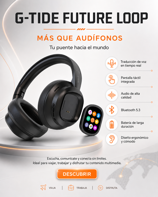 Audífonos G-Tide Future Loop con Traducción en Tiempo Real, Pantalla Táctil y Bluetooth 5.3