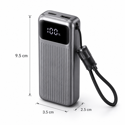 Power Bank C13 10,000mAh 22.5W Carga Rápida con Cables Integrados y Pantalla Digital