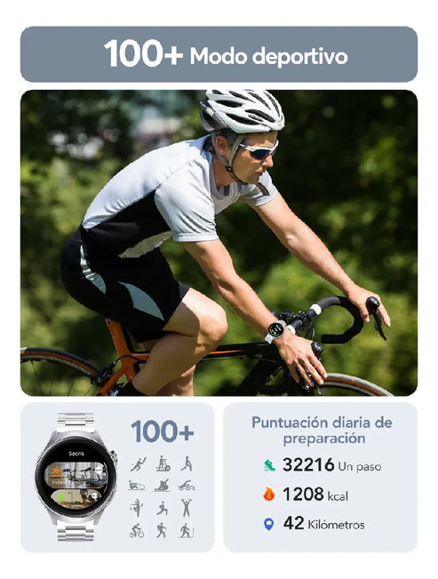 Smartwatch Metálico, Reloj Inteligente W&O Llamadas, Notificaciones, Salud, Deporte, Impermeable (color Plateado)