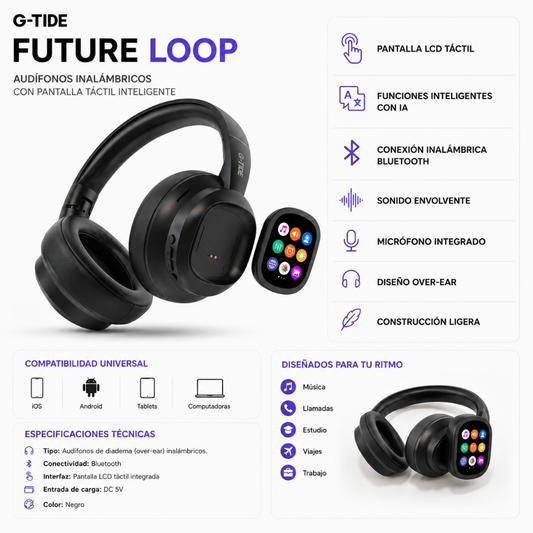 AUDIFONOS G-TIDE FUTURE LOOP + SMARWATCH HONOR CHOICE 2 EPIC AMOLED