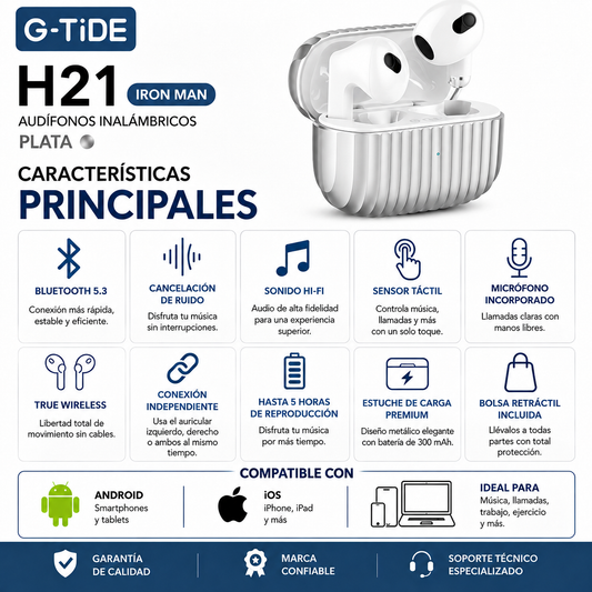 AUDIFONOS G-TIDE H21 (PLATA) + SMARWATCH HONOR CHOICE 2 EPIC AMOLED + BOCINA SANAG M15 (BEIGE)