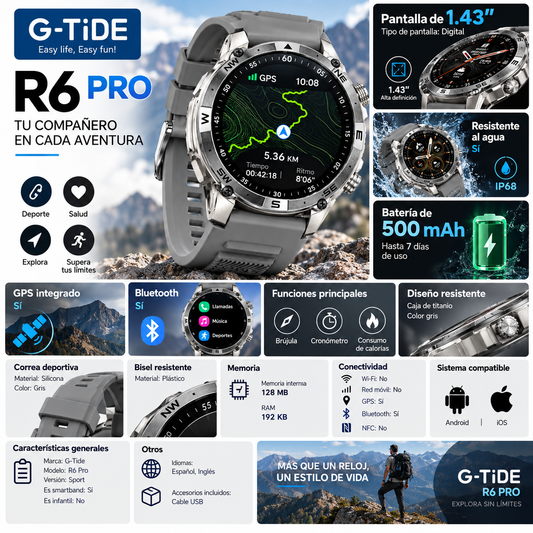 SMARTWACTH G-TIDE R6 PRO (GRIS) + BOCINA SOUND POCKET (AZUL) + AUDIFONOS G-TIDE H21 (PLATA)
