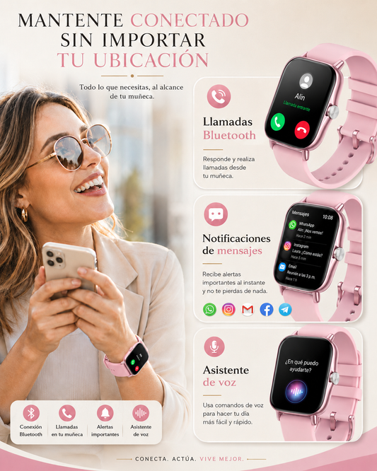 Smartwatch con Llamadas Bluetooth, Pantalla HD 1.75”  FM13 , Asistente de Voz y Modos Deportivos Rosa