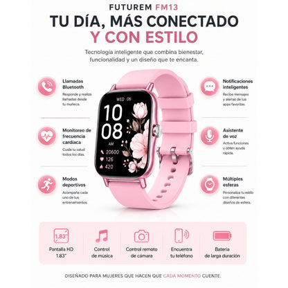 Smartwatch FUTUREM FM13 (Rosa) + Audífonos G-Tide L42 (Rosa)