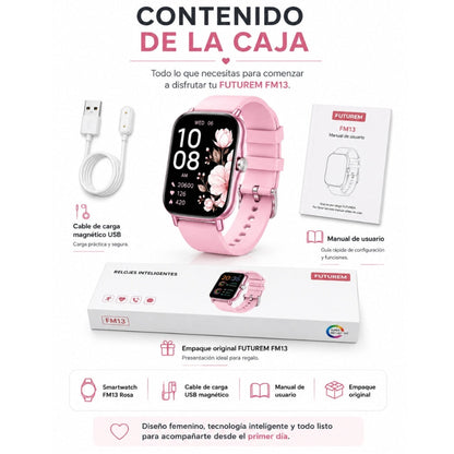 Smartwatch FUTUREM FM13 (Rosa) + Audífonos G-Tide L42 (Rosa)
