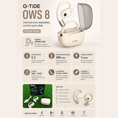 BOCINA SANAG M15 (BEIGE) + AUDÍFONOS G-TIDE OWS 8 (BEIGE) + SMARTWATCH FILWANS GTS MINI (DORADO)