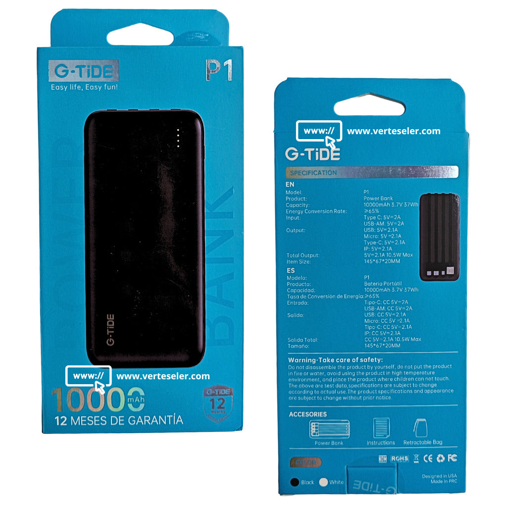 Bocina 1HORA BOC062 con Powerbank G-Tide P1 10 000 mHa