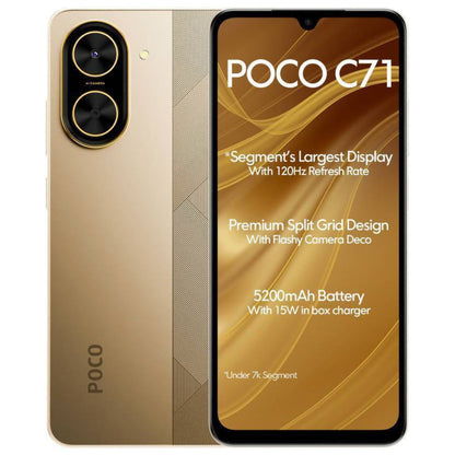 Smartphone XIAOMI POCO C71 4/128 GB (Dorado) con Smartwatch FILWANS GTS MINI (Dorada) y Audifonos Xiaomi Buds 6 Play (Negro)