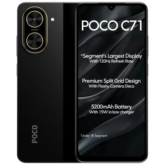 Smartphone XIAOMI POCO C71 4/128 GB Negro con Smartwatch FILWANS GTR Negro y Bocina 1HORA BOC062