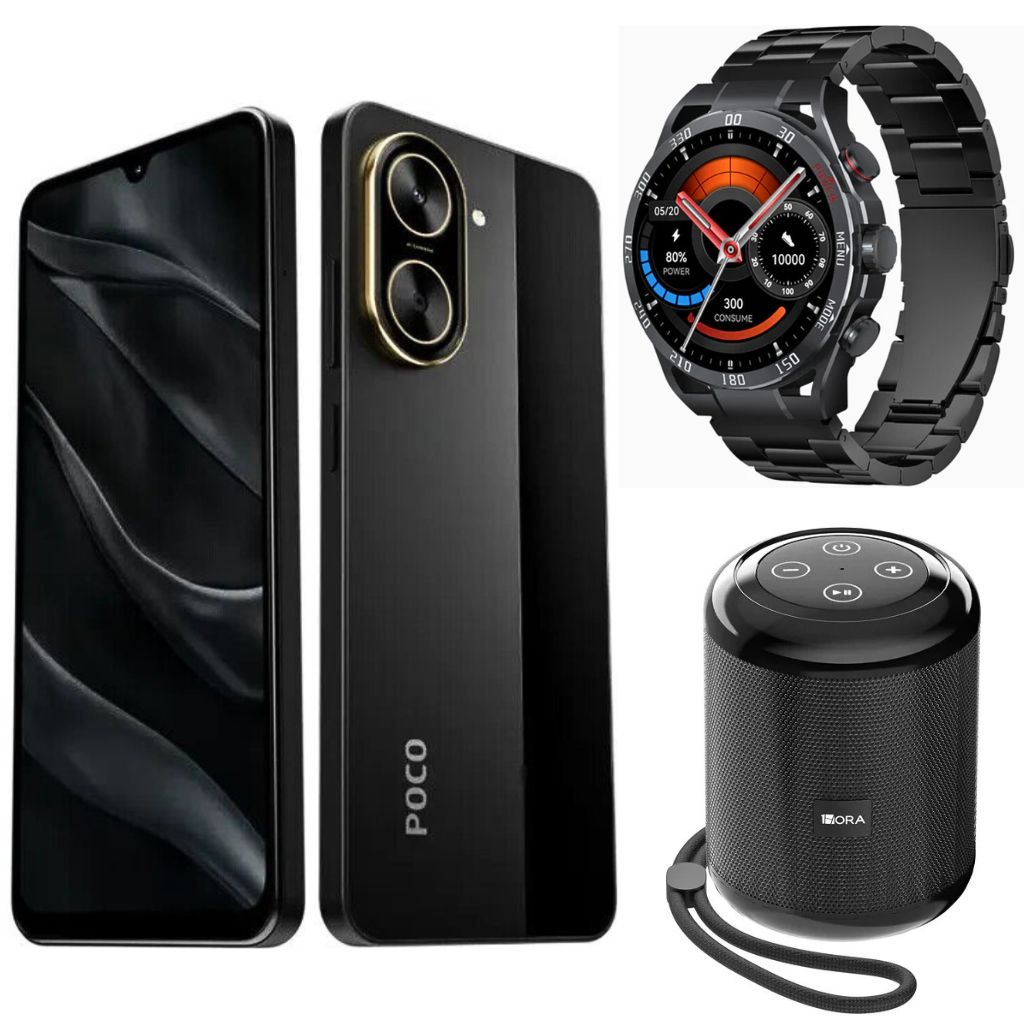 Smartphone XIAOMI POCO C71 4/128 GB Negro con Smartwatch FILWANS GTR Negro y Bocina 1HORA BOC062