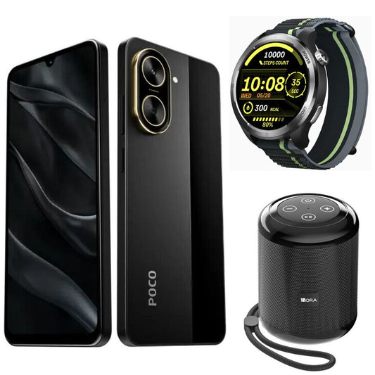 Smartphone XIAOMI POCO C71 4/128 GB Negro+Smartwatch FILWANS GTR Lite Negro+Bocina 1HORA BOC062