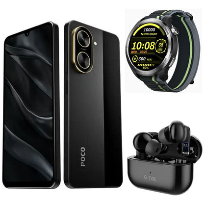 Smartphone XIAOMI POCO C71 4/128 GB Negro con Smartwatch FILWANS GTR Lite Negro y Audifonos G-Tide L22 Negro