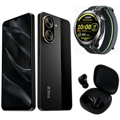 Smartphone XIAOMI POCO C71 4/128 GB (Negro) con Smartwatch FILWANS GTR Lite (Negro) y Audifonos Xiaomi Redmi Buds 6 Play