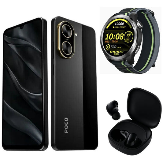 Smartphone XIAOMI POCO C71 4/128 GB (Negro) con Smartwatch FILWANS GTR Lite (Negro) y Audifonos Xiaomi Redmi Buds 6 Play