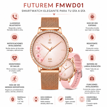 SMARTWATCH FUTUREM DW01 (DORADO) + AUDIFONOS G-TIDE L42 (ROSA)