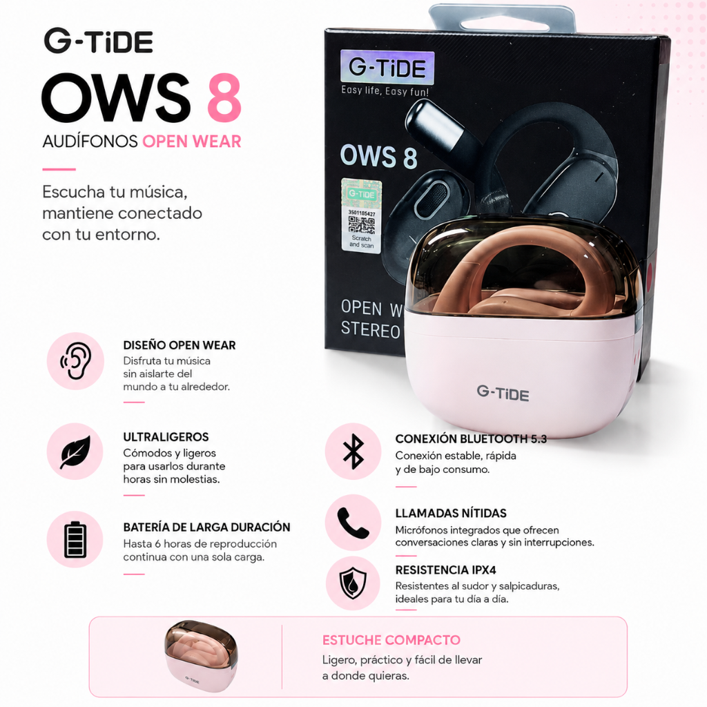 SMARTWATCH FUTUREM DW01 (DORADO) + AUDIFONOS G-TIDE OWS 8 (ROSA)
