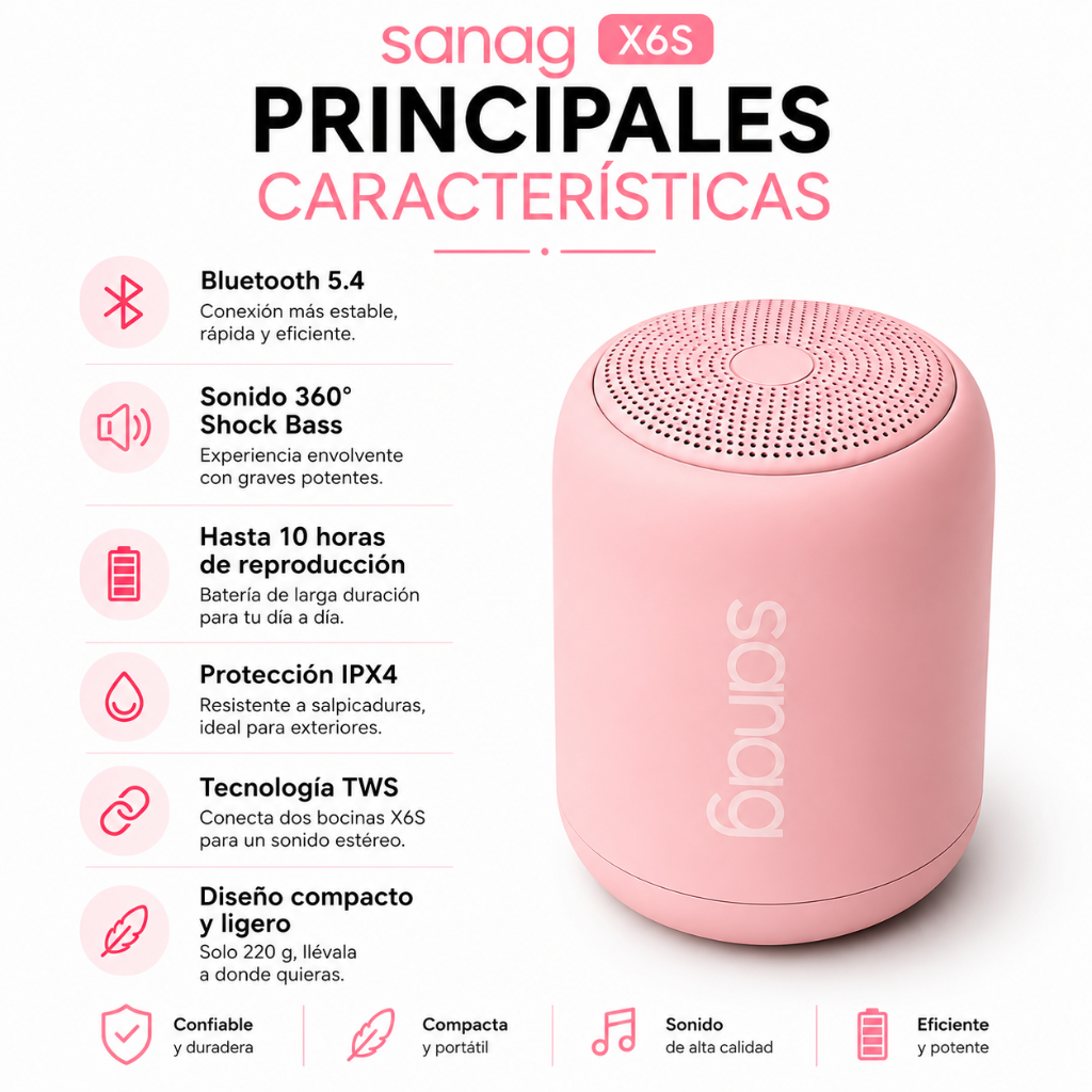 SMARTWATCH FUTUREM FM13 (ROSA)+ AUDIFONOS REDMI BUDS 6 PLAY (ROSA) + BOCINA SANAG X6S (ROSA)