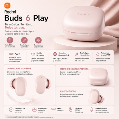 SMARTWATCH FUTUREM FM13 (ROSA)+ AUDIFONOS REDMI BUDS 6 PLAY (ROSA) + BOCINA SANAG X6S (ROSA)