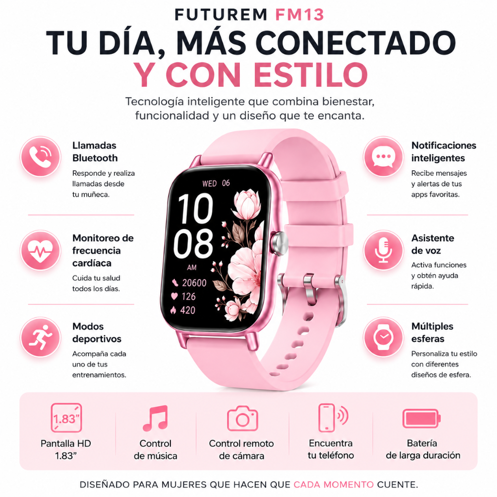 SMARTWATCH FUTUREM FM13 (ROSA)+ AUDIFONOS G-TIDE L42 (ROSA) + BOCINA SANAG X6S (ROSA)