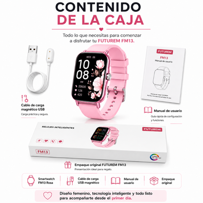 Smartwatch Futurem  FM13 (Rosa) + Audifonos G-tide OWS 8 (Rosa)