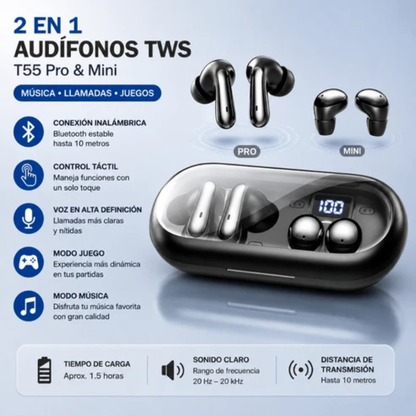 SMARTWATCH FILWANS GTR (NEGRO) + AUDIFONOS HH T-55 DOBLE (NEGRO)