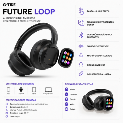 AUDIFONOS G-TIDE FUTURE LOOPS (NEGRO) + SMARTWATCH FILWANS GTR (NEGRO)