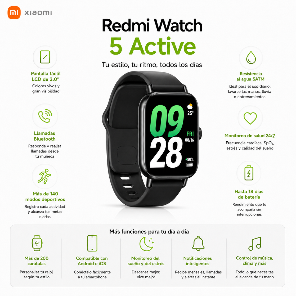 SMARTWATCH WATCH 5 ACTIVE (NEGRO) CON AUDIFONOS HH T-55 DOBLE (NEGRO)