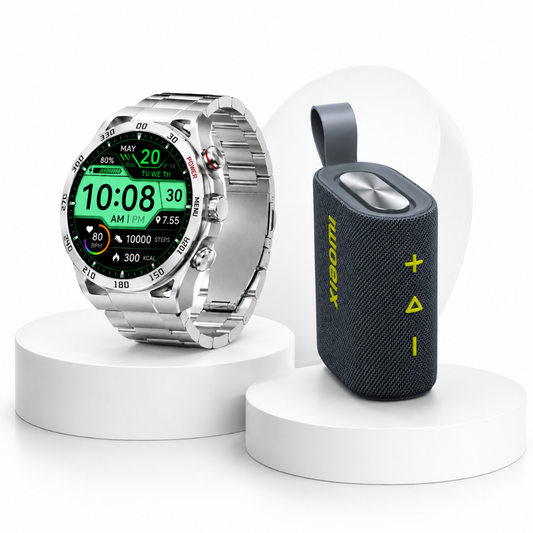 BOCINA XIAOMI SOUND POCKET (AZUL) CON SMARTWATCH FILWANS GTR (PLATA)