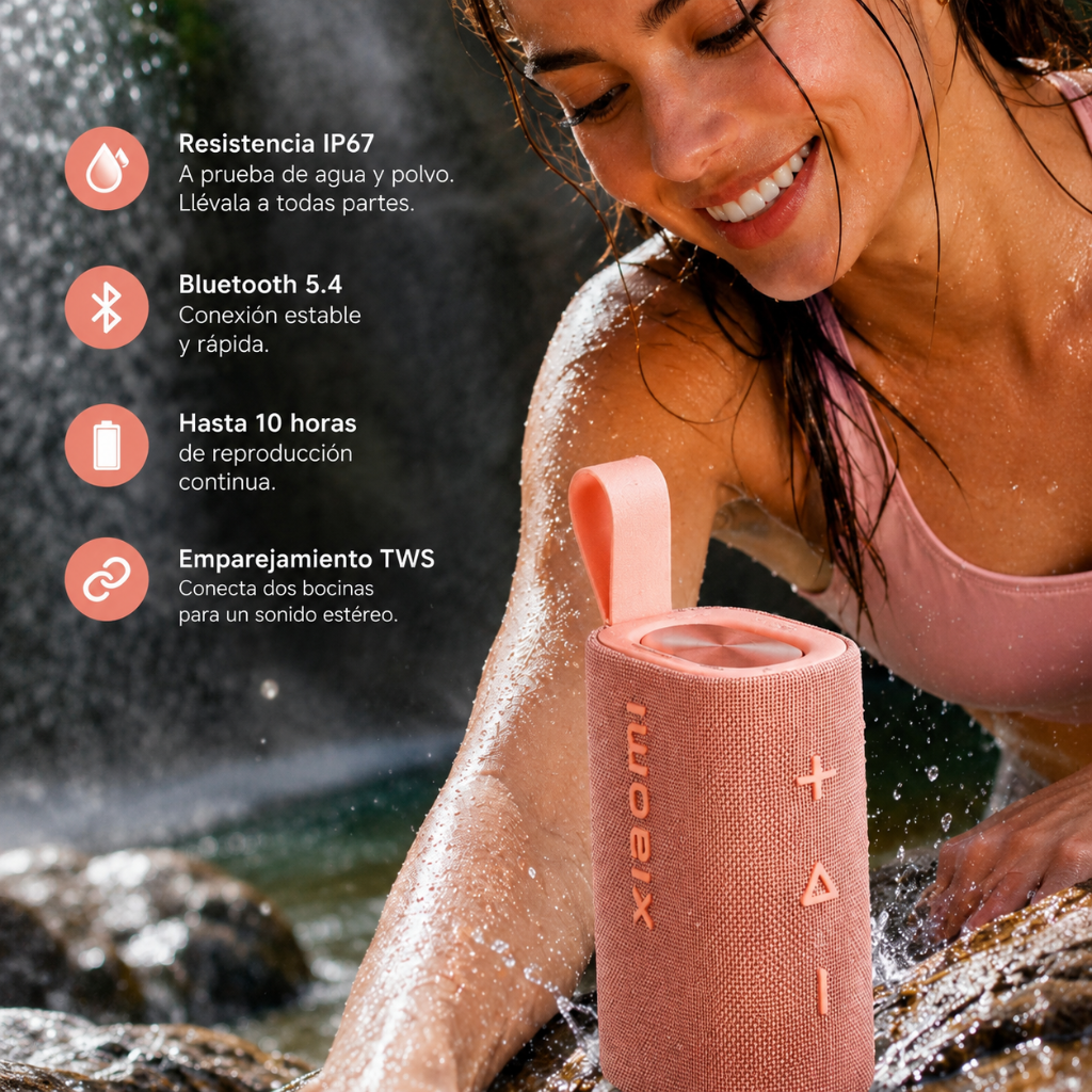 BOCINA XIAOMI SOUND POCKET (ROSA) + SMARTWATCH FUTUREM DW01 (DORADA) Y POWERBANK G-TIDE P1 (BLANCA)
