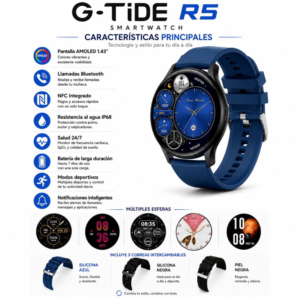 BOCINA XIAOMI SOUND POCKET (AZUL) + SMARTWATCH G-TIDE R5 (NEGRO)