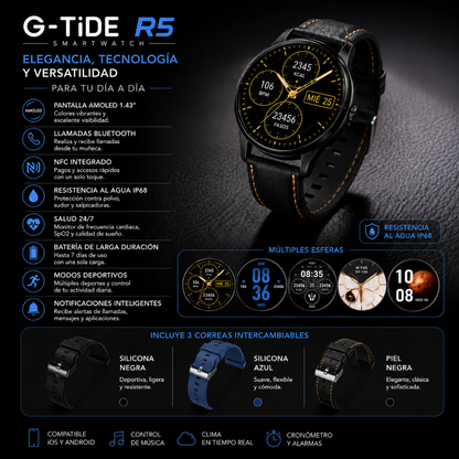 SMARTWATCH G-TIDE R5 (NEGRA) + POWER BANK G-TIDE P1 (NEGRA)