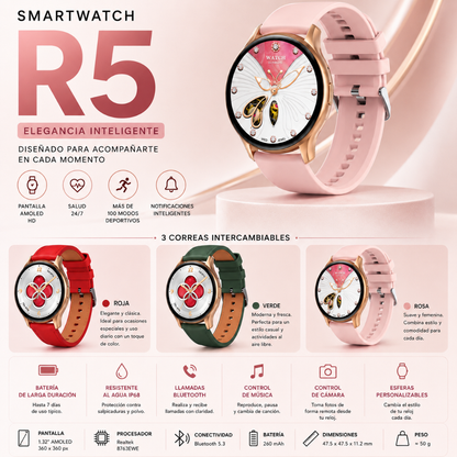SMARTWATCH G-TIDE R5 (DORADA)+ POWER BANK G-TIDE P1 (BLANCA)