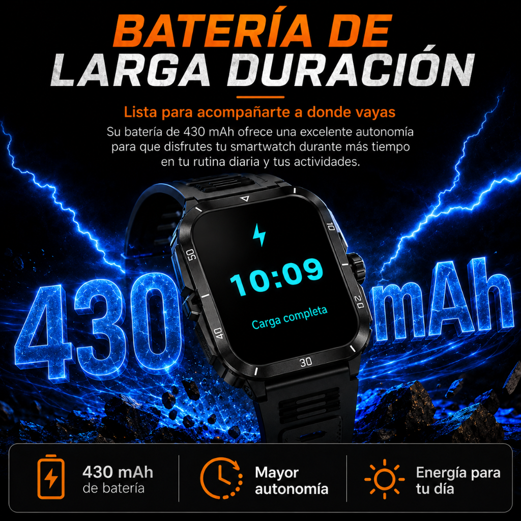 SMARTWATCH FUTUREM K71 ESTILO MILITAR + AUDIFONOS BUDS 6 ACTIVE (NEGRO)