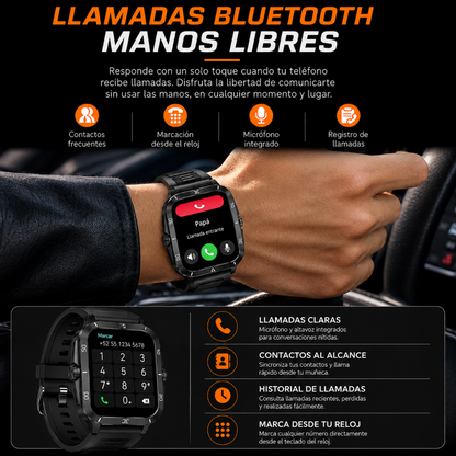 SMARTWATCH FUTUREM K71 ESTILO MILITAR + AUDIFONOS BUDS 6 ACTIVE (NEGRO)