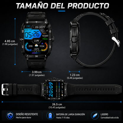 SMARTWATCH FUTUREM K71 ESTILO MILITAR + AUDIFONOS BUDS 6 ACTIVE (NEGRO)
