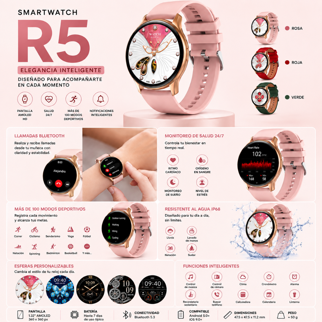 G‑Tide R5 Smartwatch + Audífonos HH More Mini T‑35