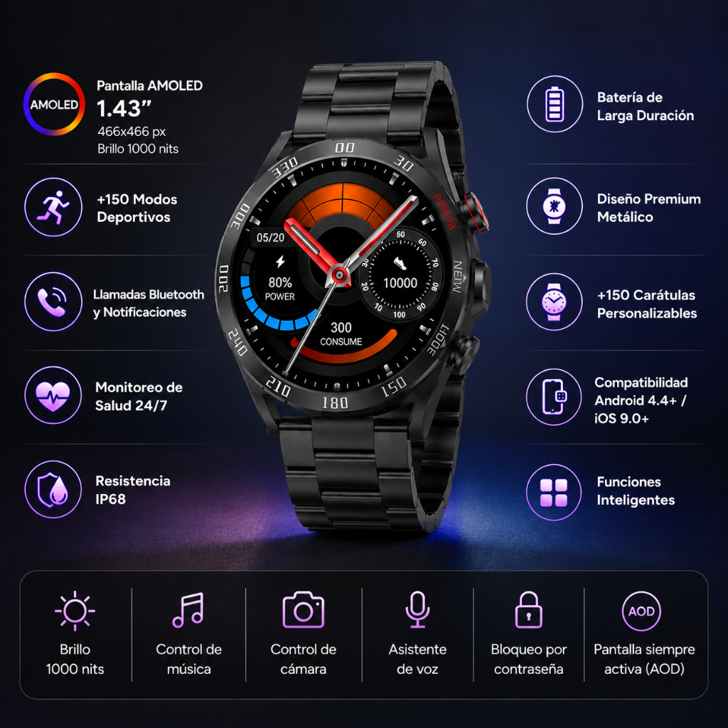 SMARTWATCH FILWANS GTR (NEGRO) + AUDIFONOS XIAOMI REDMI BUDS 6 PLAY (NEGRO)