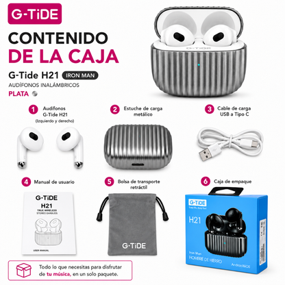 SMARTWATCH FILWANS GTR (PLATA) + AUDIFONOS G-TIDE H21 (METAL)