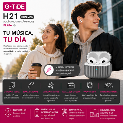 SMARTWATCH FILWANS GTR (PLATA) + AUDIFONOS G-TIDE H21 (METAL)