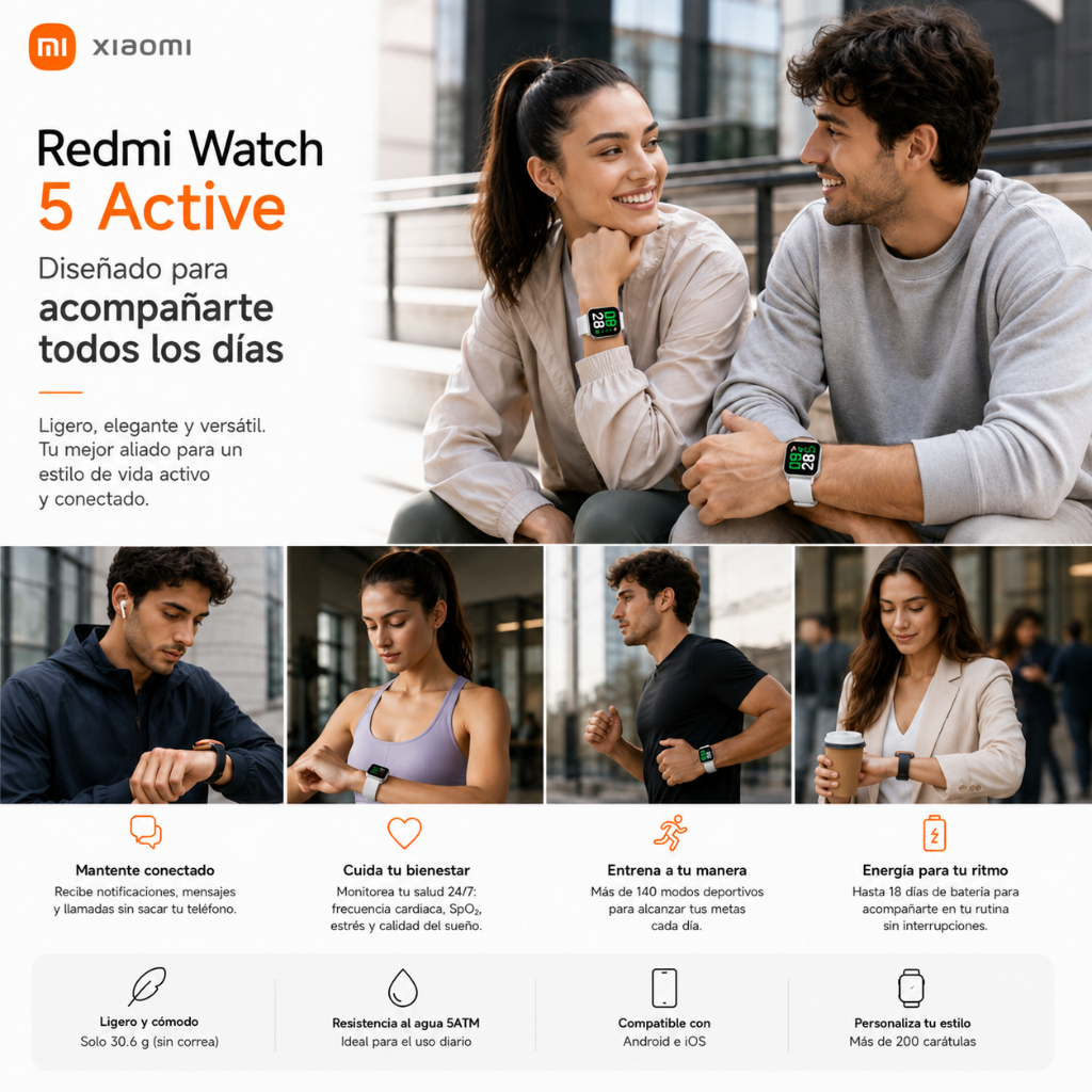 SMARTWATCH REDMI WATCH 5 ACTIVE (PLATA)+ AUDIFINOS 2 EN 1 HH MORE T55 PRO & MINI TWS (PLATA)