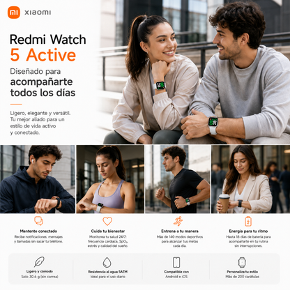 Smartwatch Redmi Watch 5 active (Plata) + Audifonos G-tide OWS 8 (Beige)