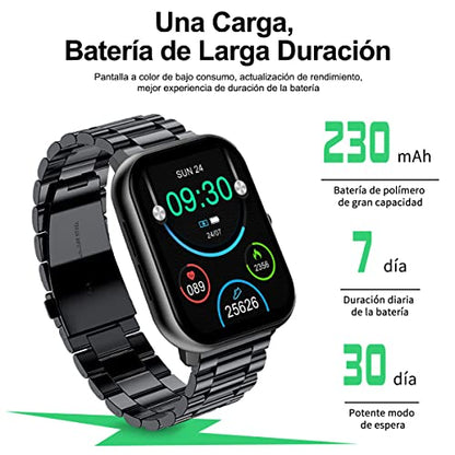 Smartwatch 1.83" Pantalla Grande, Reloj Inteligente Llamada Bluetooth, Impermeable IPX67, Monitor De Frecuencia Cardíaca/Oxígeno en Sangre/Presión Arterial, Micrófono Incorporado (Negro)