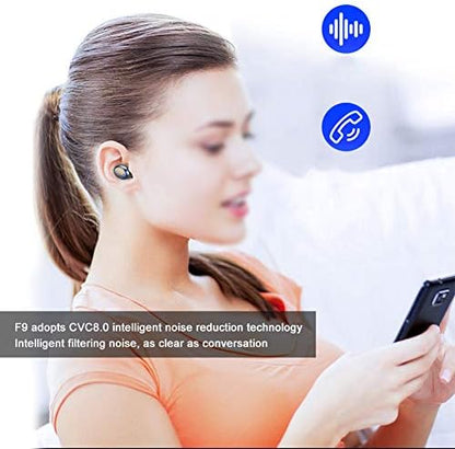 F9-5 Auriculares LED, 9D Reducción de Ruido Diaplay Digital Cantidad Eléctrica Diaplay Pantalla Auriculares Inalámbricos, Conexión Instantánea Control Táctil Cabina de Carga Grande para El Hogar|B0BHX1ZTY7