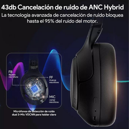 Audífonos Inalámbricos Bluetooth 5.4 QCY H3 , Cancelación Activa de Ruido, Hi-Res Audio, Diadema Plegables Auriculares Over Ear, 60 Horas (OPEN BOX)