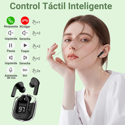 Auriculares Bluetooth inalámbricos, resistente al agua y a las salpicaduras IPX4, con estuche de carga y LED digital
