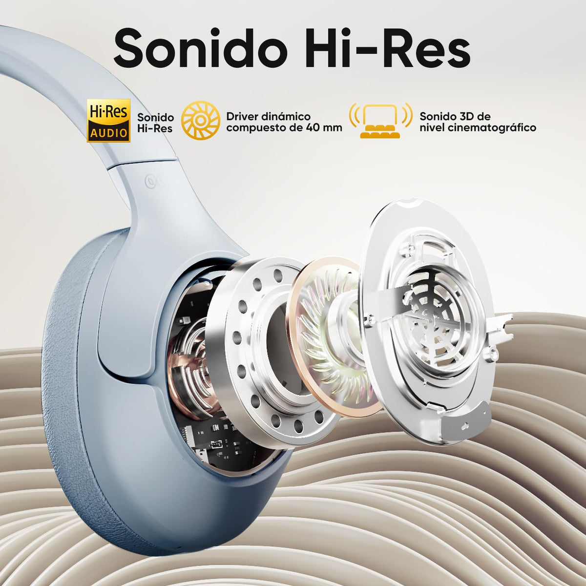 Audífonos Inalámbricos Bluetooth 5.4 QCY H3 , Cancelación Activa de Ruido, Hi-Res Audio, Diadema Plegables Auriculares Over Ear, 60 Horas (OPEN BOX)