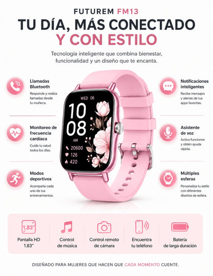 Set Audífonos In-Ear audífonos l42 rosa con smartwatch futurem fm13 rosa inalámbrica con cancelación de ruido