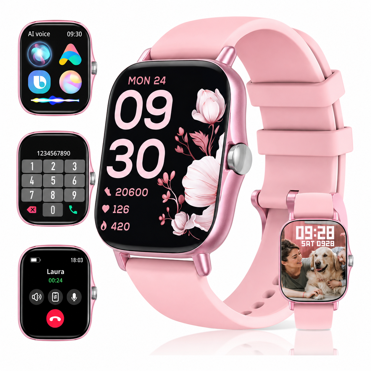 Smartwatch con Llamadas Bluetooth, Pantalla HD 1.75”  FM13 , Asistente de Voz y Modos Deportivos Rosa